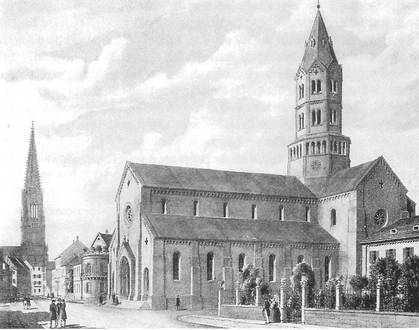 Quelle: Archiv der Evangelischen Pfarrgemeinde Nord Freiburg Alte Ludwigskirche um 1850